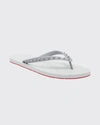 Christian Louboutin Men's Loubi Tonal Spiked Red Sole Flip Flops In White