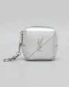 Saint Laurent Jamie Ysl Leather Square Pouch Key Chain Charm In 8106 Argento