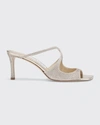 Jimmy Choo Womens Champagne Anise 75 Glitter-effect Leather Heeled Sandals In Platinum Ice