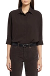 The Row Elada Viscose & Wool Shirt In Smokey Brown