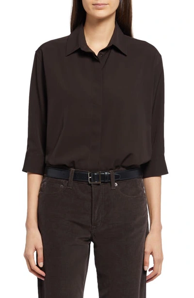 The Row Elada Viscose & Wool Shirt In Smokey Brown