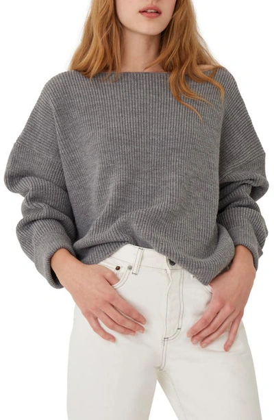 French Connection Moss Stitch Mozart Sweater In Med Grey Mel