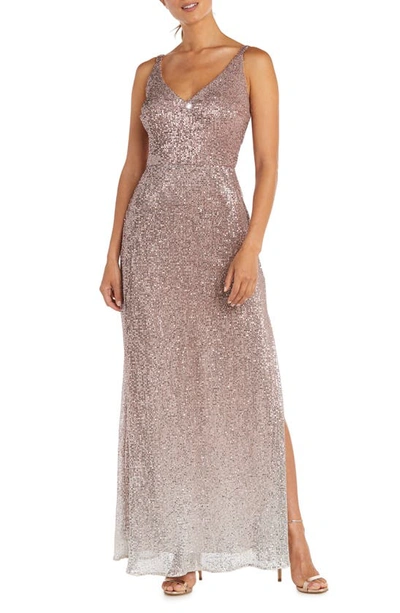 Nightway Petite Ombre Metallic Sequin Side-slit Gown In Pink | ModeSens