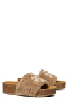 Tory Burch Double T Genuine Shearling Platform Slide Sandal In Brown