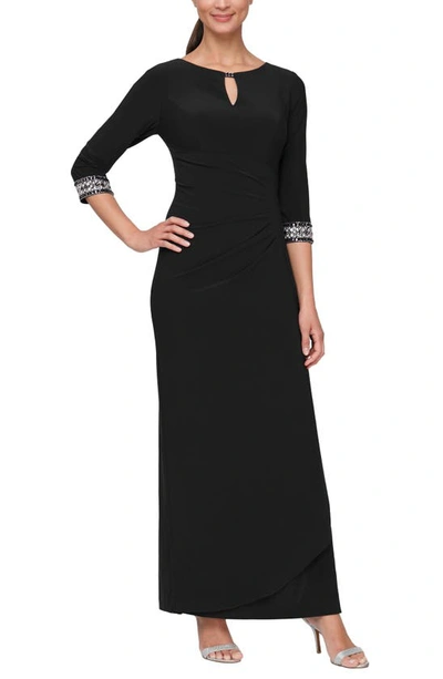 Alex Evenings Jeweled Cuff Column Gown In Black