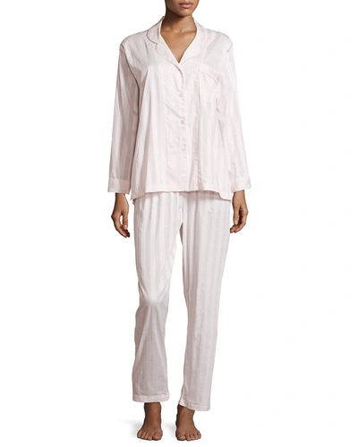 P Jamas Tina Shadow-stripe Long-sleeve Long Pajama Set In Pink