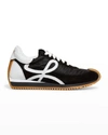 Loewe Flow Mixed Leather Bicolor Runner Sneakers In Black/white