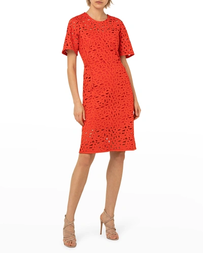 Akris Letter Embroidered Openwork Sheath Dress In Hibiscus