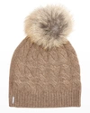 Gorski Cashmere Cable-knit Beanie With Fur Pompom In Khakigolden Islan