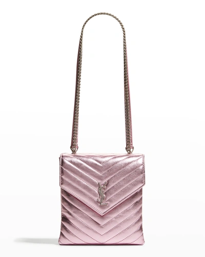 Saint Laurent Ysl Metallic Double-sided Pouch Crossbody Bag In 5632 New Azalea
