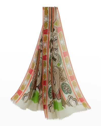 Etro Abstract-print Cashmere Scarf In 800 Beige