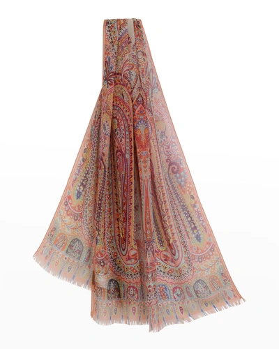 Etro Delhy Paisley-print Silk-blend Scarf In 650 Pink