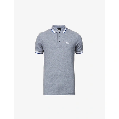 Hugo Boss Boss Men's Dark Blue Logo-embroidered Slim-fit Cotton-piqué Polo Shirt