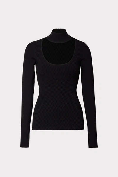 Milly Ribbed Half Moon-neck Sweater In Black