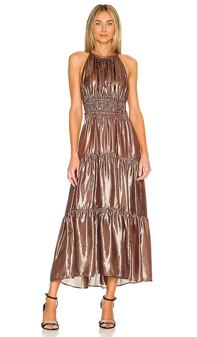 A.l.c Elara Tiered Metallic Halter Dress In Brown