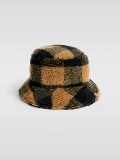 Stand Studio Wera Wool Fur Bucket Hat In Black,nougat