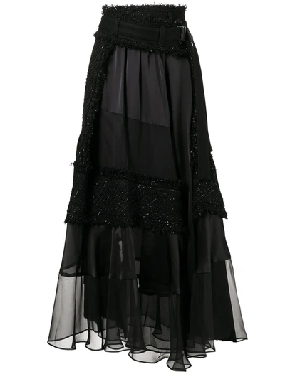 Sacai Pleated A-line Skirt In Schwarz