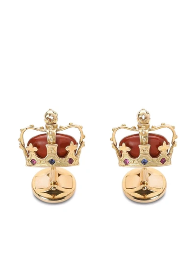 Dolce & Gabbana Crown Yellow Gold Crown Cufflinks With Red Jasper