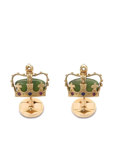 Dolce & Gabbana Crown Yellow Gold Cufflinks With Green Jades Yellow Gold Male Onesize