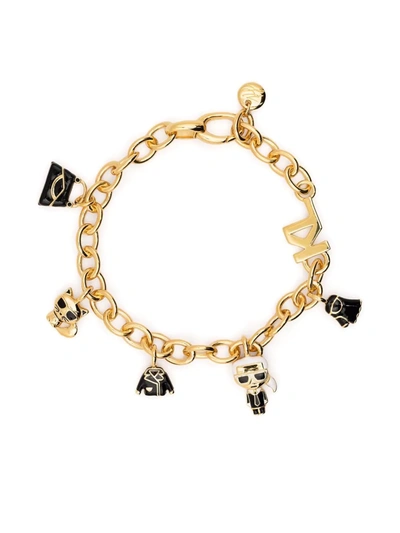 Karl Lagerfeld Ikonik Multi-charm Bracelet In Gold