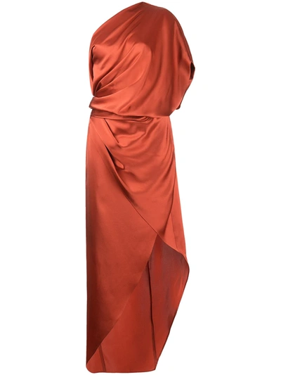 Michelle Mason Draped Silk Midi Dress In Orange