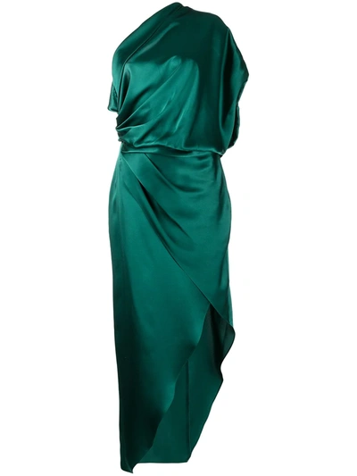 Michelle Mason Draped Silk Midi Dress In Grün