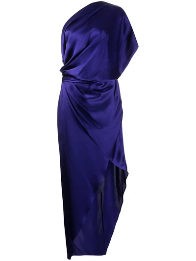 Michelle Mason Draped Silk Midi Dress In Blue