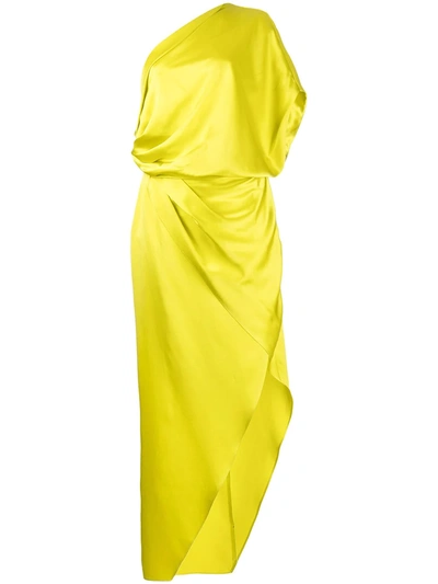 Michelle Mason Draped Silk Midi Dress In Gelb