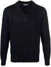 Corneliani Short-zip Virgin Wool Jumper In Blau