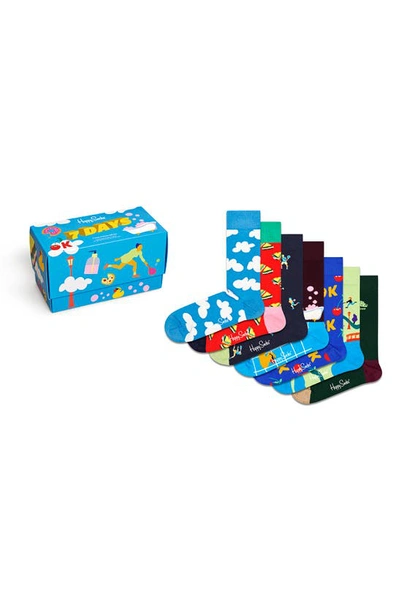 Happy Socks Assorted 7-pack 7 Days Socks Gift Box In Light Blue