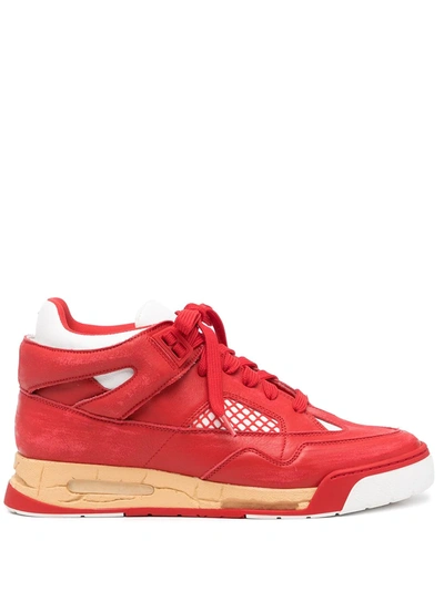 Maison Margiela Mesh-panel Lace-up Sneakers In Rot