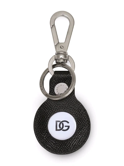 Dolce & Gabbana Airtag Keychain In Leather With Logo Detail In Black