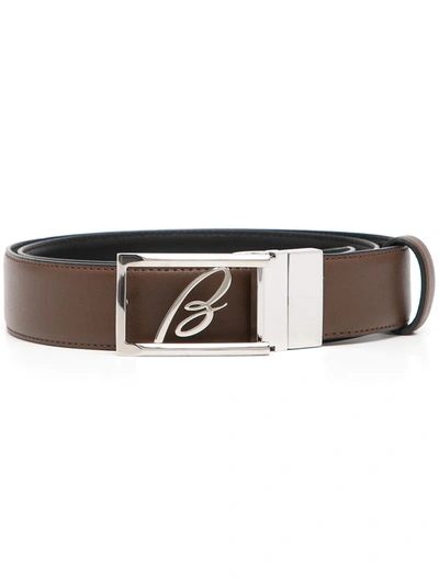 Brioni Logo-plaque Leather Belt In Braun