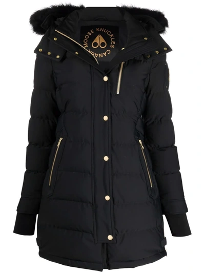 Moose Knuckles Watershed Puffer Jacket In A Black Cotton Blend