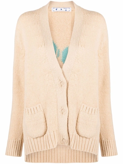 Off-white Reverse-logo Oversized Cardigan In Nude