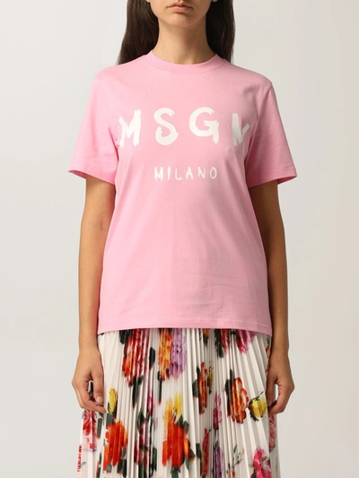 Msgm Tshirt With Logo In Pink