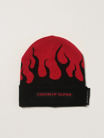Vision Of Super Kids' Flame-intarsia Knitted Scarf In Red
