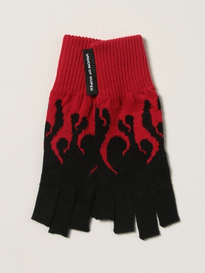 Vision Of Super Kids' Flame-knit Fingerless Gloves In Black