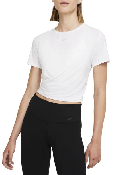 Nike Women's Dri-fit One Luxe Twist Cropped Short-sleeve Top In White/ Reflective Silv