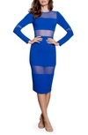 Dress The Population Ilaria Long Sleeve Midi Dress In Electric Blue