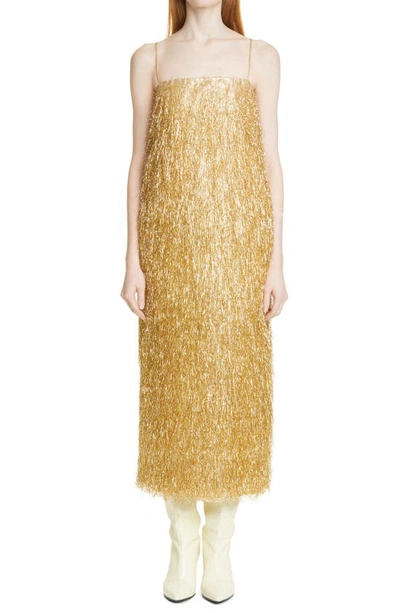 Adam Lippes Metallic Fringe Slipdress In Gold