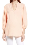 Maternal America Puff Sleeve Maternity Blouse In Peach