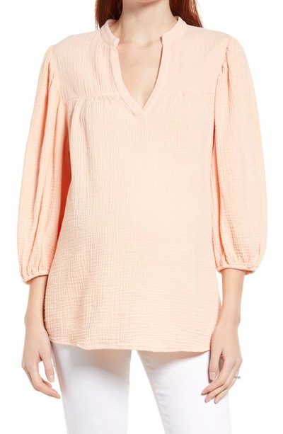 Maternal America Puff Sleeve Maternity Blouse In Peach