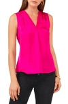 Vince Camuto V-neck Sleeveless Rumple Satin Blouse In Hot Pink