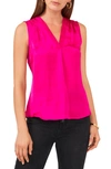 Vince Camuto V-neck Sleeveless Rumple Satin Blouse In Pink