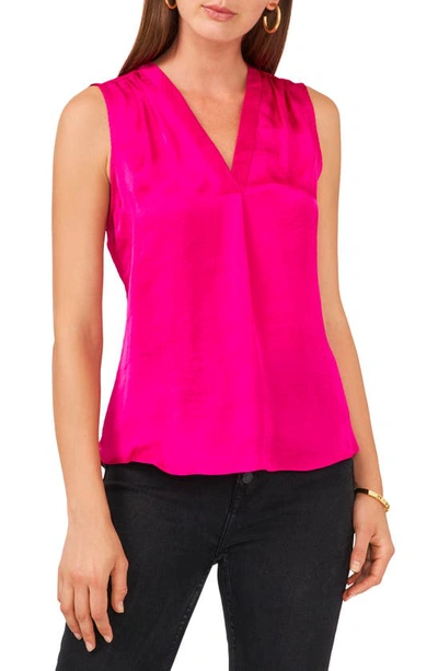 Vince Camuto V-neck Sleeveless Rumple Satin Blouse In Hot Pink