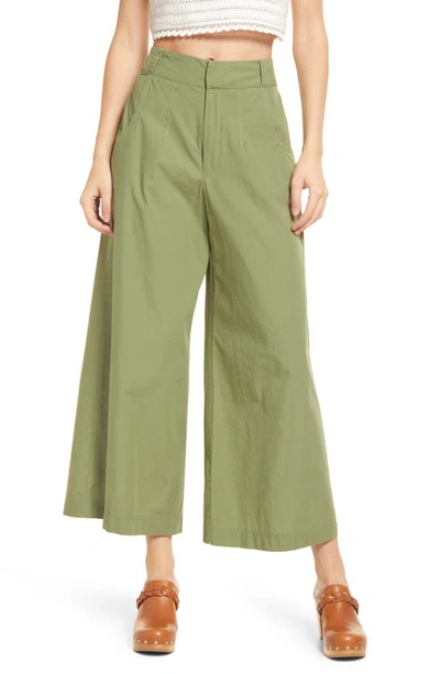Free People Women's Light As Spring Stretch-cotton Trousers In Green