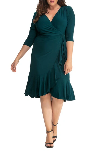 Kiyonna Whimsy Wrap Dress In Hunter Green