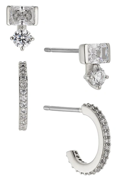 Nadri Zoe Cubic Zirconia Stud & Hoop Earrings, Set Of 2 In Silver