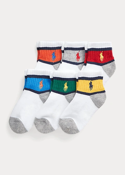 Polo Ralph Lauren Kids' Striped Quarter-length Sock 6-pack In White Assorted